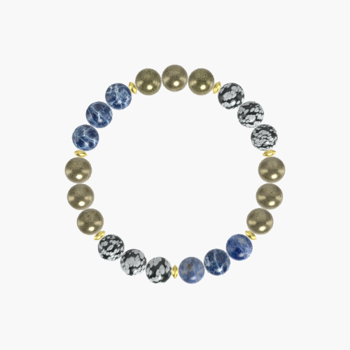 Pyrite, Sodalite and Snowflake Obsidian Bracelet