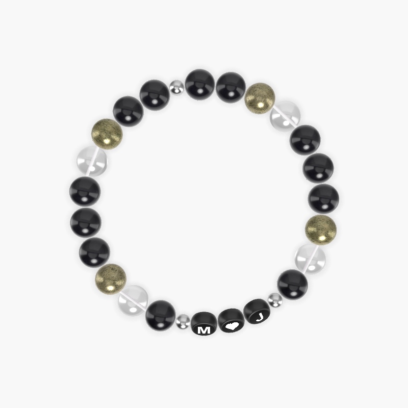 Black Obsidian, Clear Quartz and Pyrite Bracelet