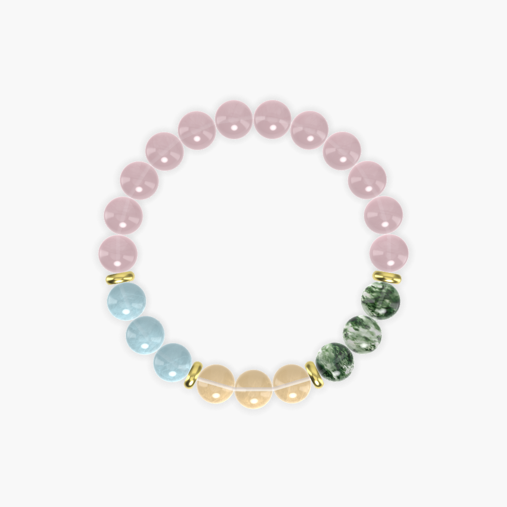 Rose Quartz, Citrine, Moss Agate and Aquamarine Gemstone Bracelet