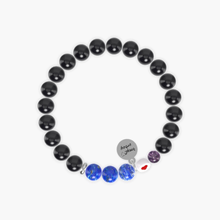 Black Obsidian, Lapis Lazuli and Amethyst Bracelet