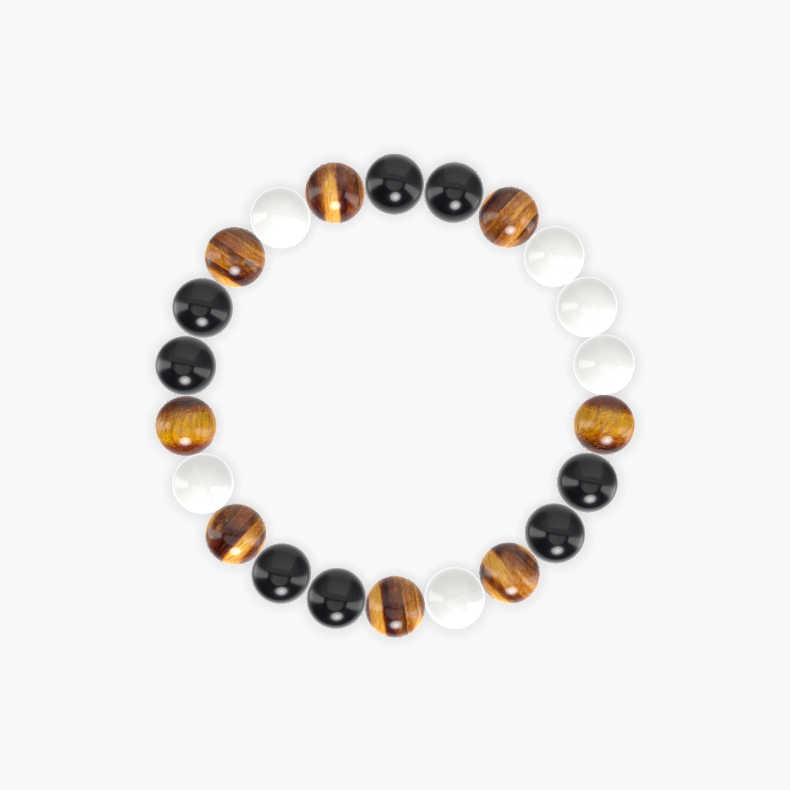 Tiger Eye, Black Obsidian and White Jade Bracelet