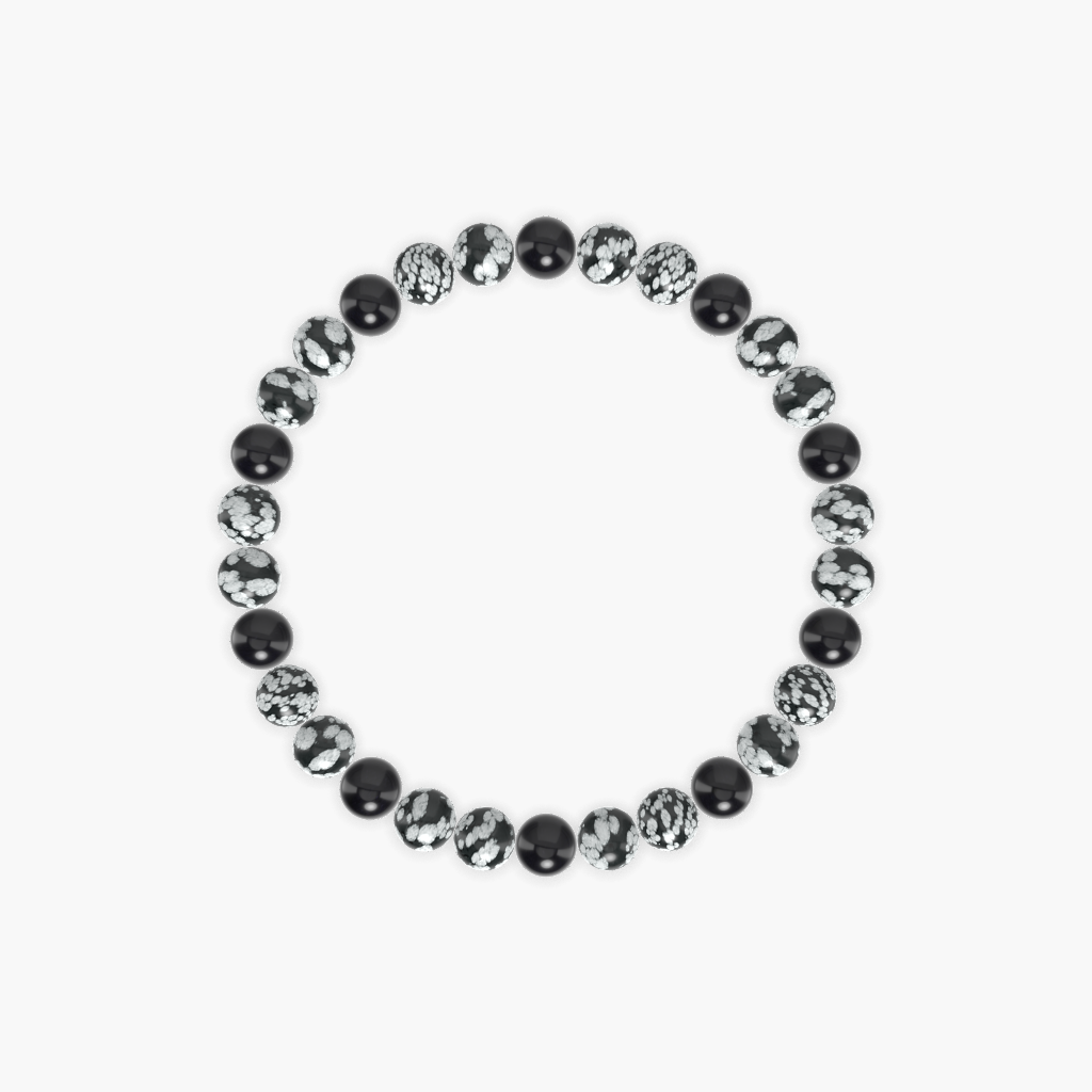Snowflake Obsidian and Black Obsidian Bracelet
