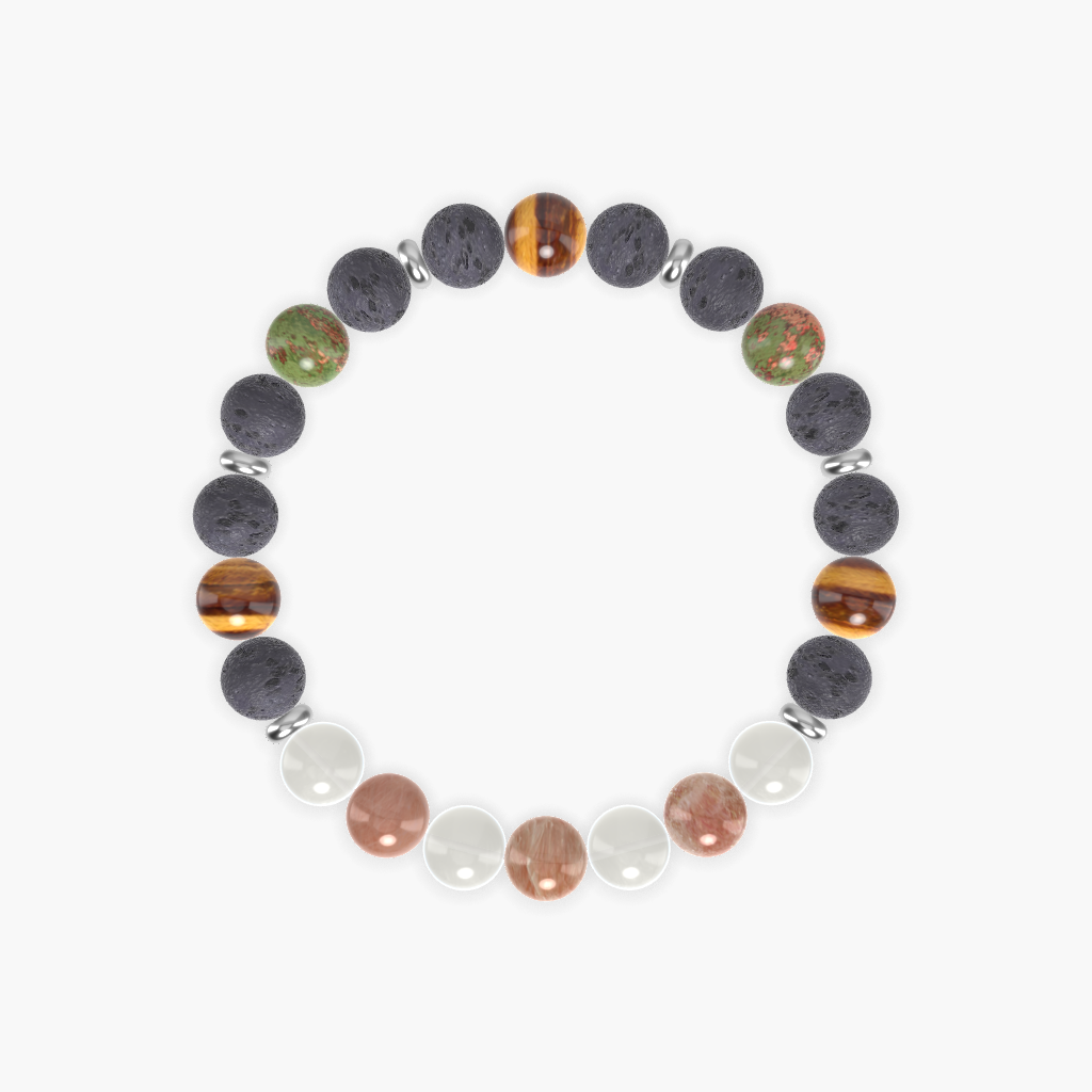 Lava Rock, Moonstone, Sunstone and more Gemstone Bracelet