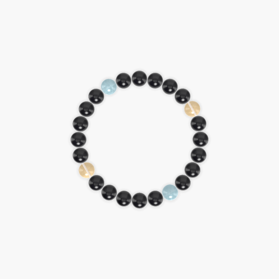 Black Obsidian, Aquamarine and Citrine Bracelet