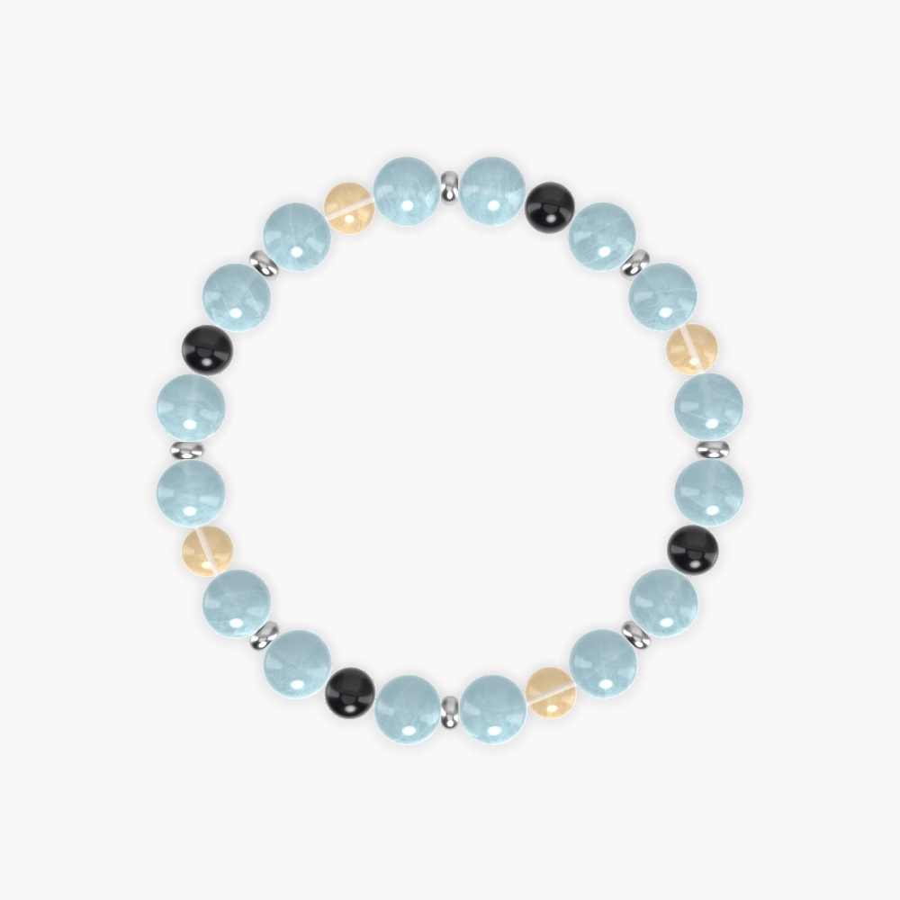 Aquamarine, Citrine, and Black Obsidian Gemstone Bead Bracelet