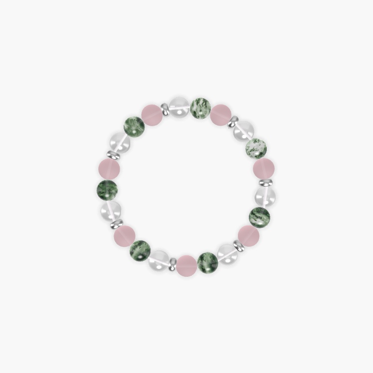 Rose Quartz, Moss Agate and Clear Quartz Bracelet