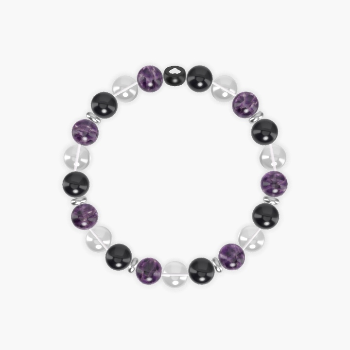 Clear Quartz, Black Tourmaline and Amethyst Bracelet