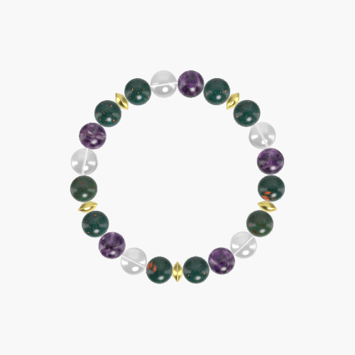 Bloodstone, Amethyst, and Clear Quartz Gemstone Bracelet