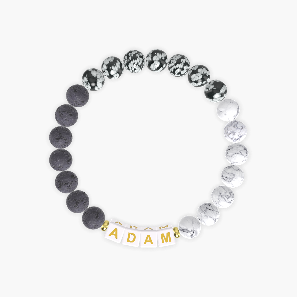 Howlite, Snowflake Obsidian and Lava Rock Bracelet