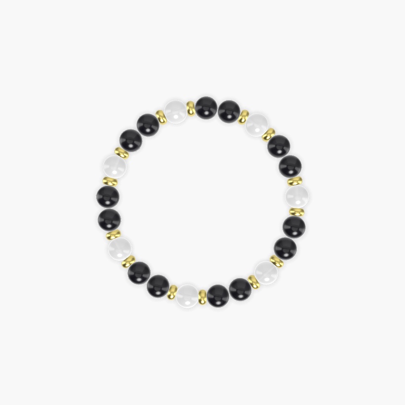 Black Obsidian and White Jade Bracelet