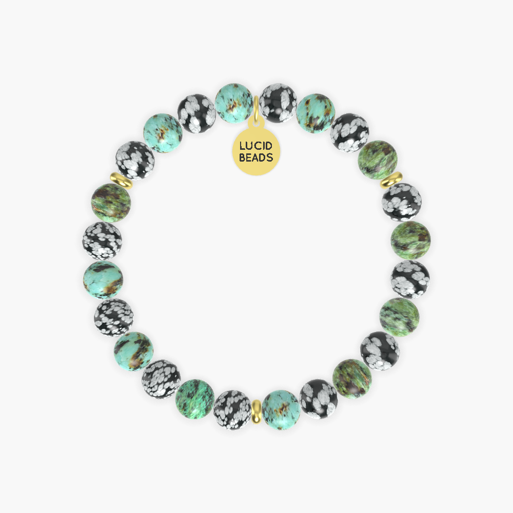 African Turquoise and Snowflake Obsidian Bracelet