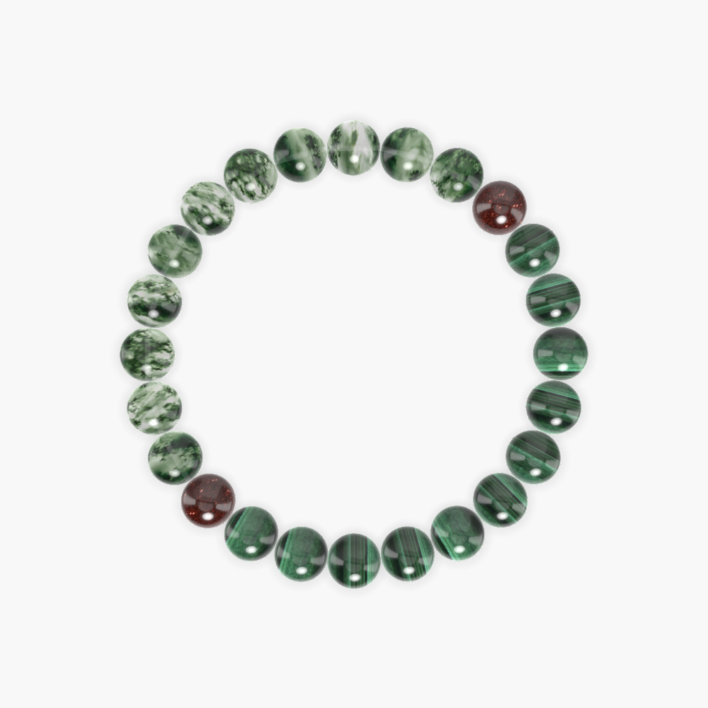 Malachite, Moss Agate and Garnet Bracelet