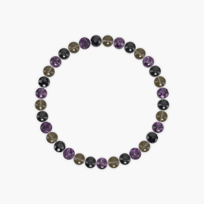 Amethyst, Smoky Quartz and Black Tourmaline Bracelet