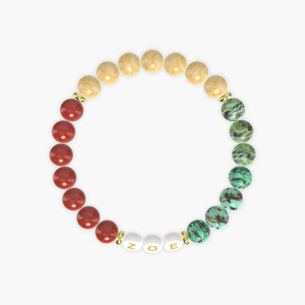 African Turquoise, Yellow Jade and Red Jasper Bracelet