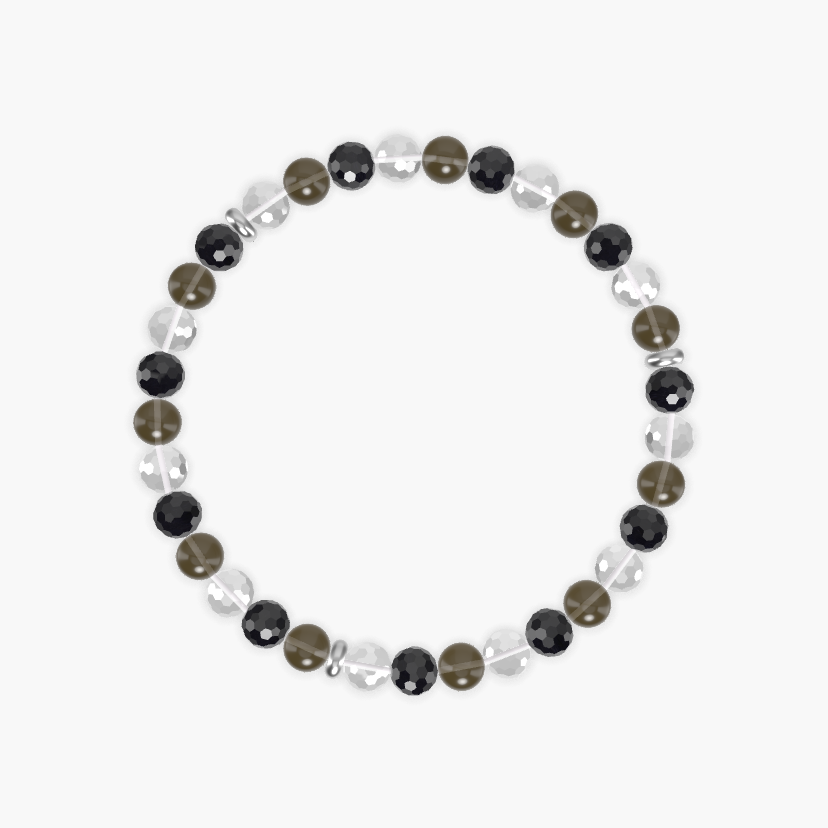 Black Tourmaline, Smoky Quartz and Clear Quartz Bracelet