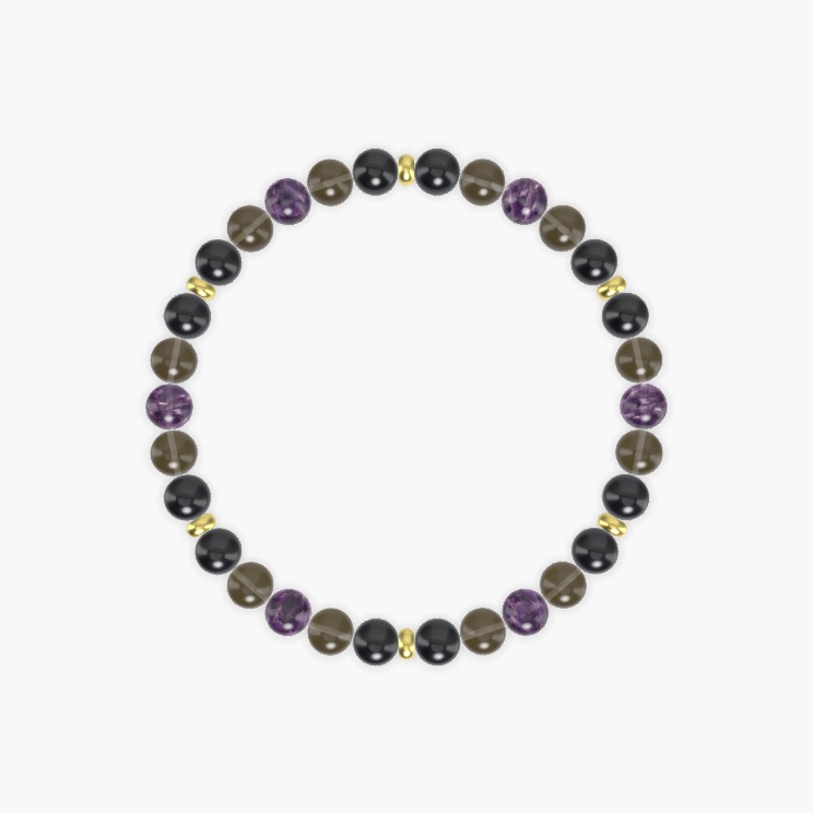 Black Tourmaline, Smoky Quartz and Amethyst Bracelet