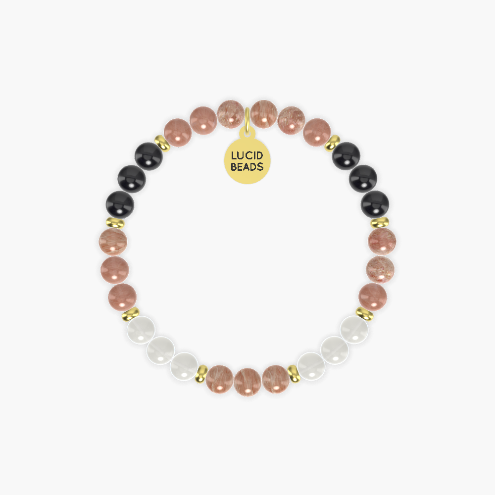 Sunstone, Moonstone and Black Tourmaline Bracelet