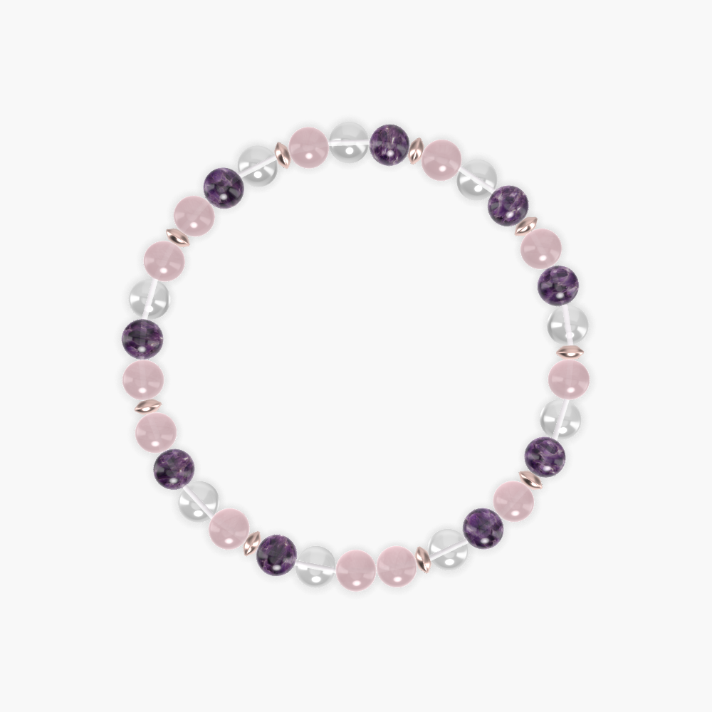 Rose Quartz, Clear Quartz and Amethyst Bracelet