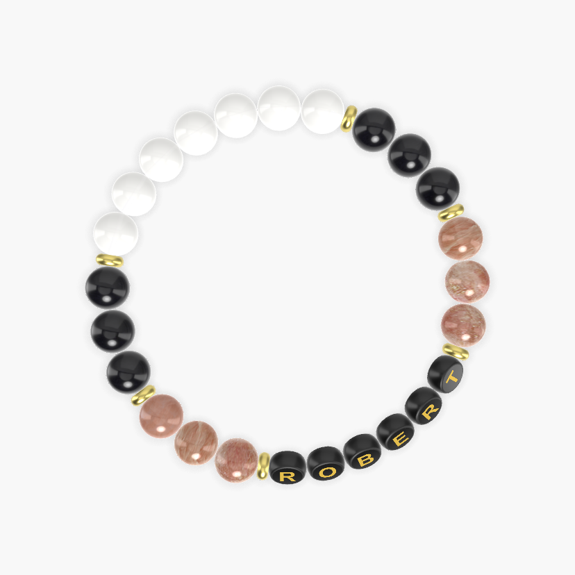 White Jade, Sunstone and Black Obsidian Bracelet