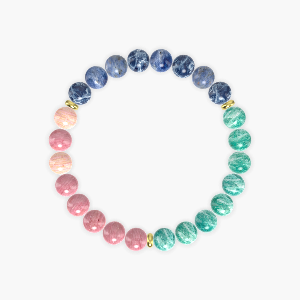 Amazonite, Sodalite, and Rhodonite Gemstone Bead Bracelet