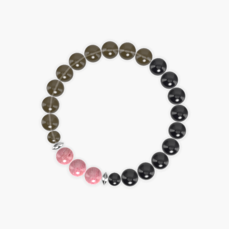 Black Tourmaline, Smoky Quartz and Rhodonite Bracelet