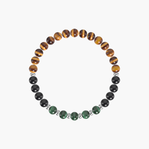 Tiger Eye, Black Tourmaline and Malachite Bracelet