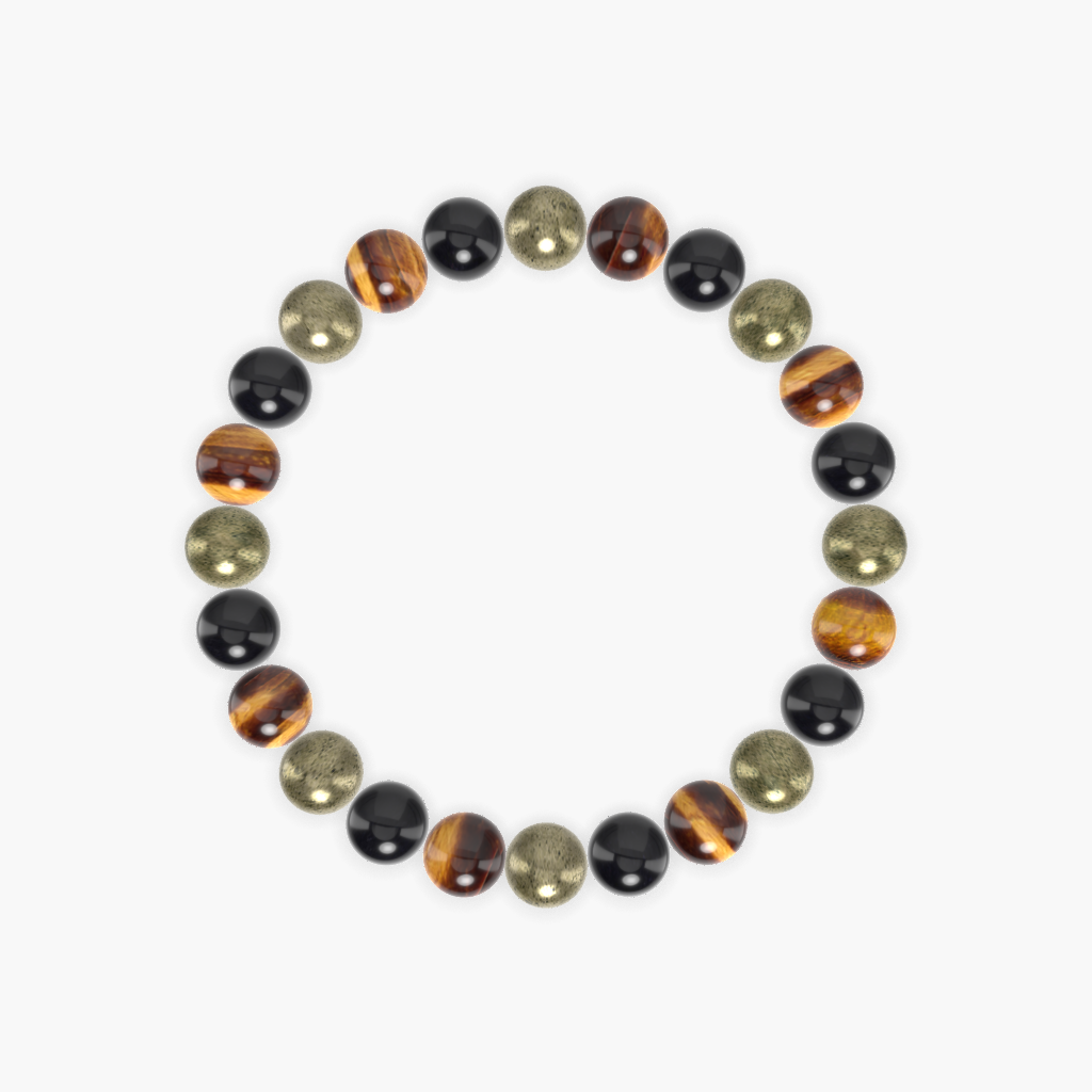 Pyrite, Black Obsidian and Tiger Eye Bracelet
