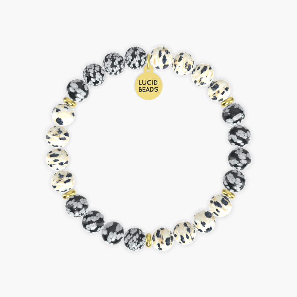 Celebrate the National Polka Dot Day - Dalmatian Jasper and Snowflake Obsidian Bracelet