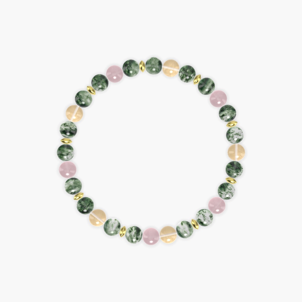 Moss Agate, Rose Quartz and Citrine Bracelet