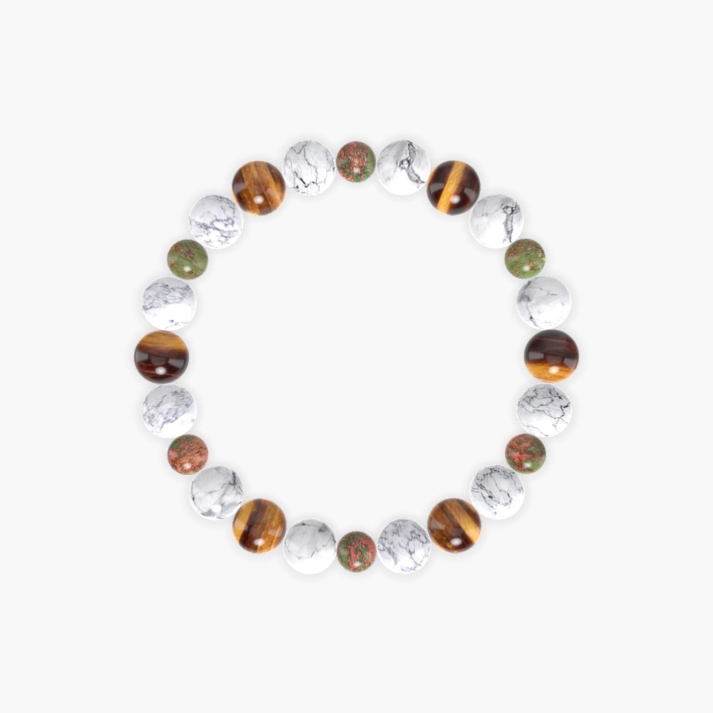 Howlite, Unakite and Tiger Eye Bracelet