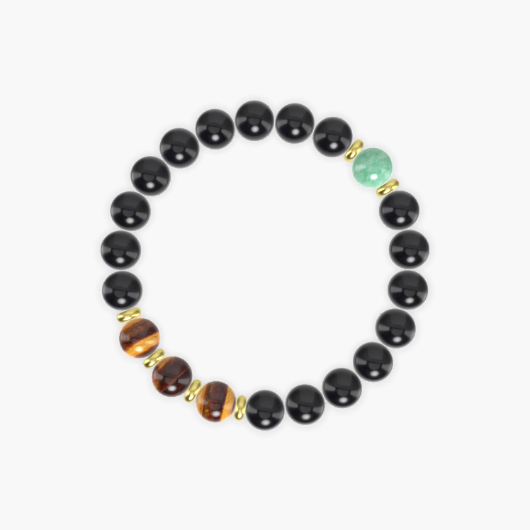 Black Obsidian, Tiger Eye and Green Jade Bracelet
