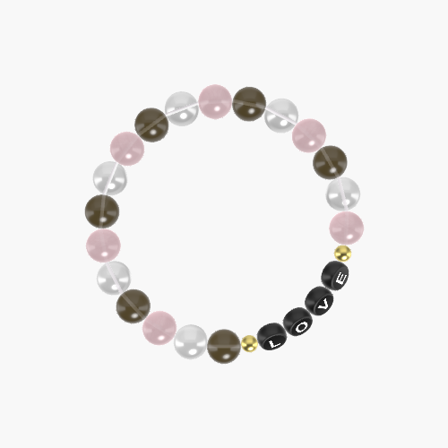 Smoky Quartz, Rose Quartz, and Clear Quartz Gemstone Bead Bracelet