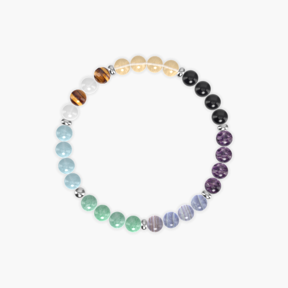 Blue Lace Agate, Amethyst, Black Obsidian and more Gemstone Bracelet
