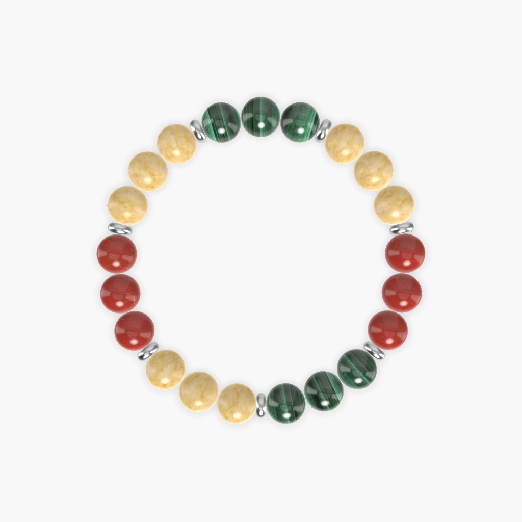 Yellow Jade, Malachite and Red Jasper Bracelet