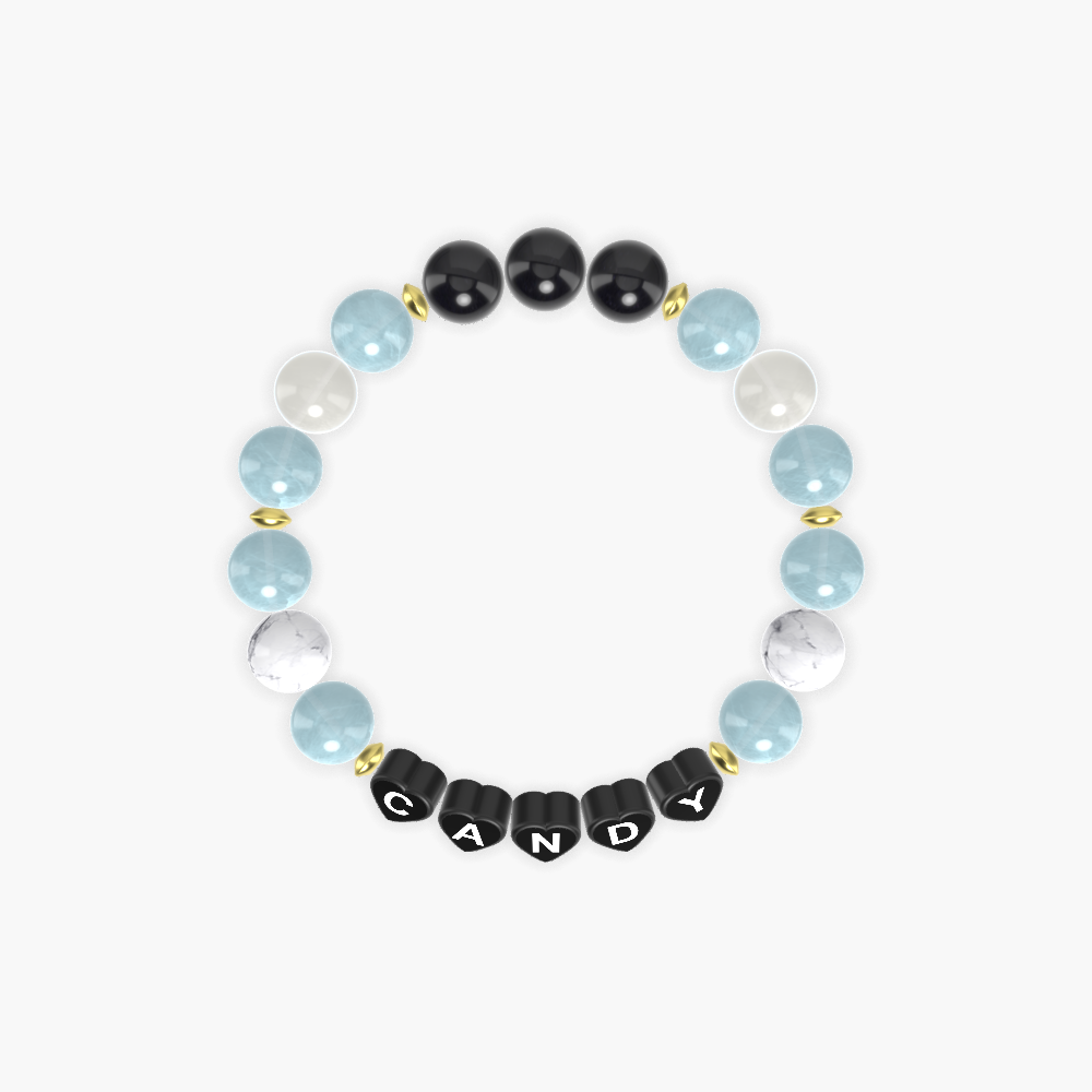 Aquamarine, Black Obsidian, Howlite and more Gemstone Bracelet