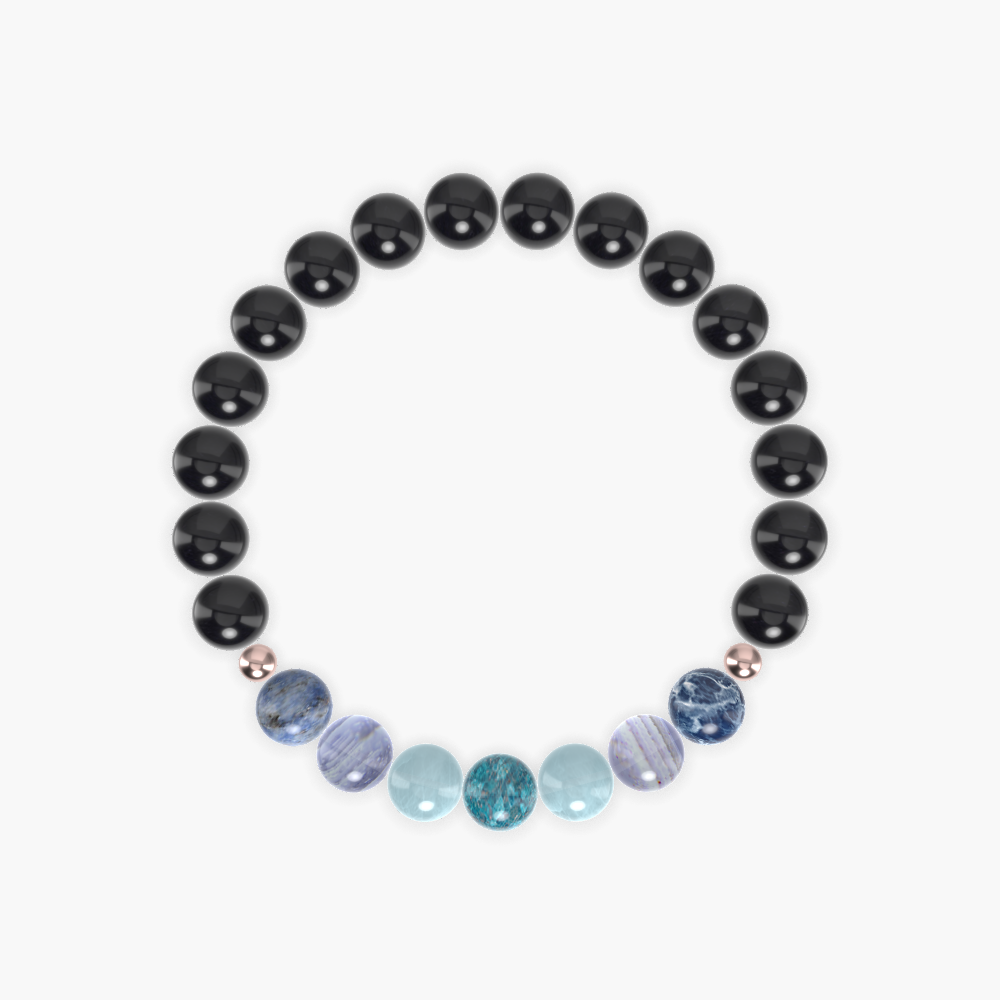 Black Obsidian, Aquamarine, Blue Lace Agate and more Gemstone Bracelet