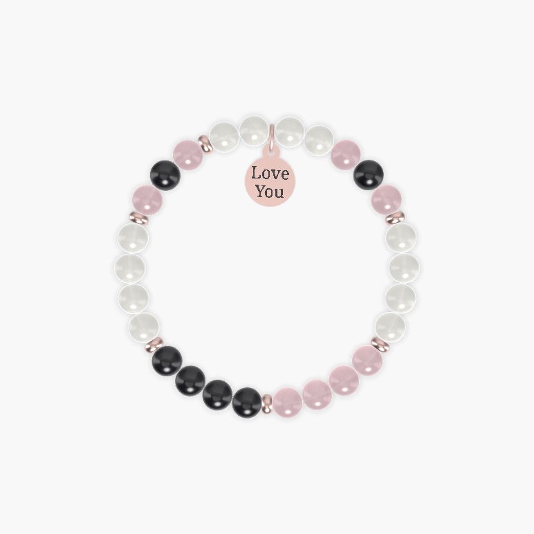 Moonstone, Rose Quartz and Black Tourmaline Bracelet