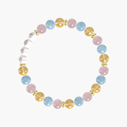 Citrine, Aquamarine, and Rose Quartz Gemstone Bead Bracelet