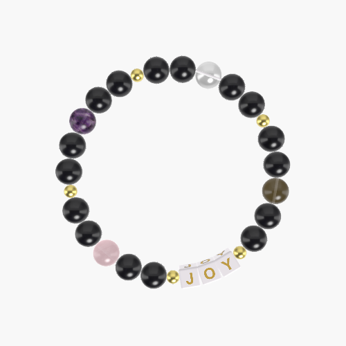 Black Obsidian, Smoky Quartz, Clear Quartz, Amethyst, and Rose Quartz Gemstone Bead Bracelet