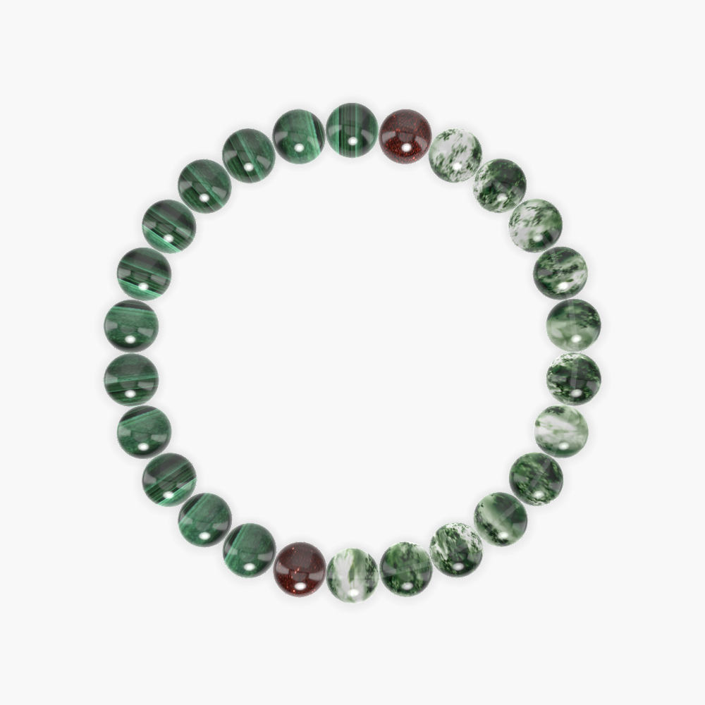 Moss Agate, Malachite and Garnet Bracelet