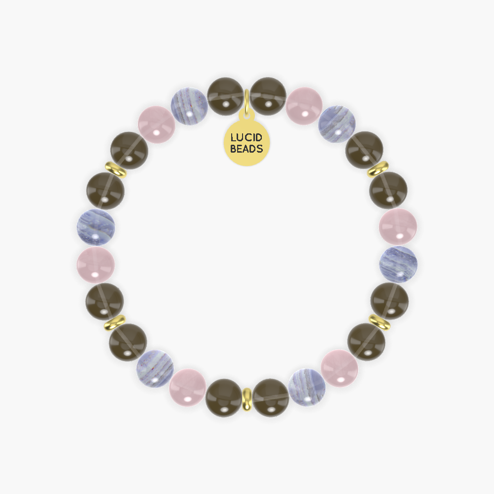 Smoky Quartz, Blue Lace Agate and Rose Quartz Bracelet