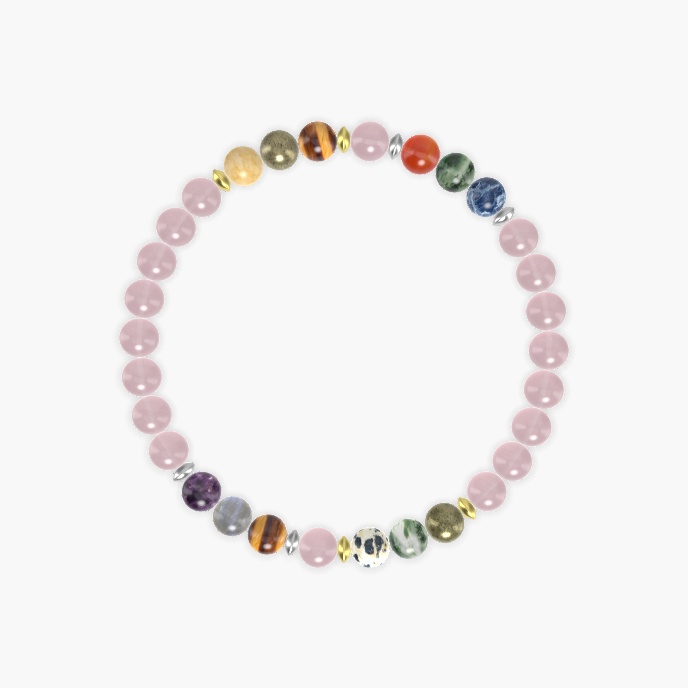 Rose Quartz, Moss Agate, Pyrite and more Gemstone Bracelet