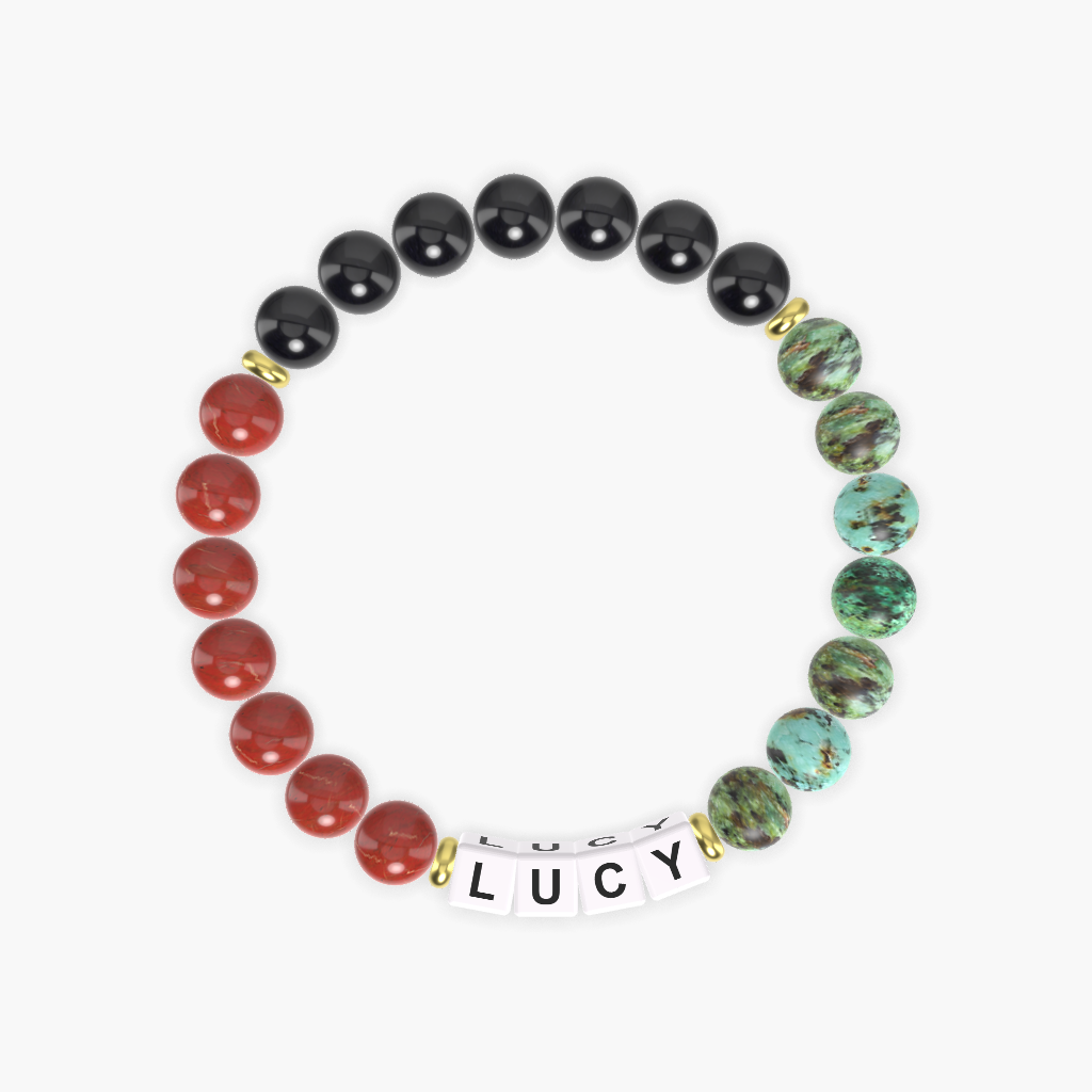African Turquoise, Black Tourmaline and Red Jasper Bracelet