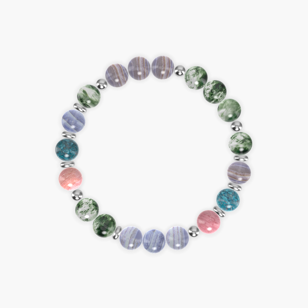 Blue Lace Agate, Moss Agate, Rhodonite and more Gemstone Bracelet