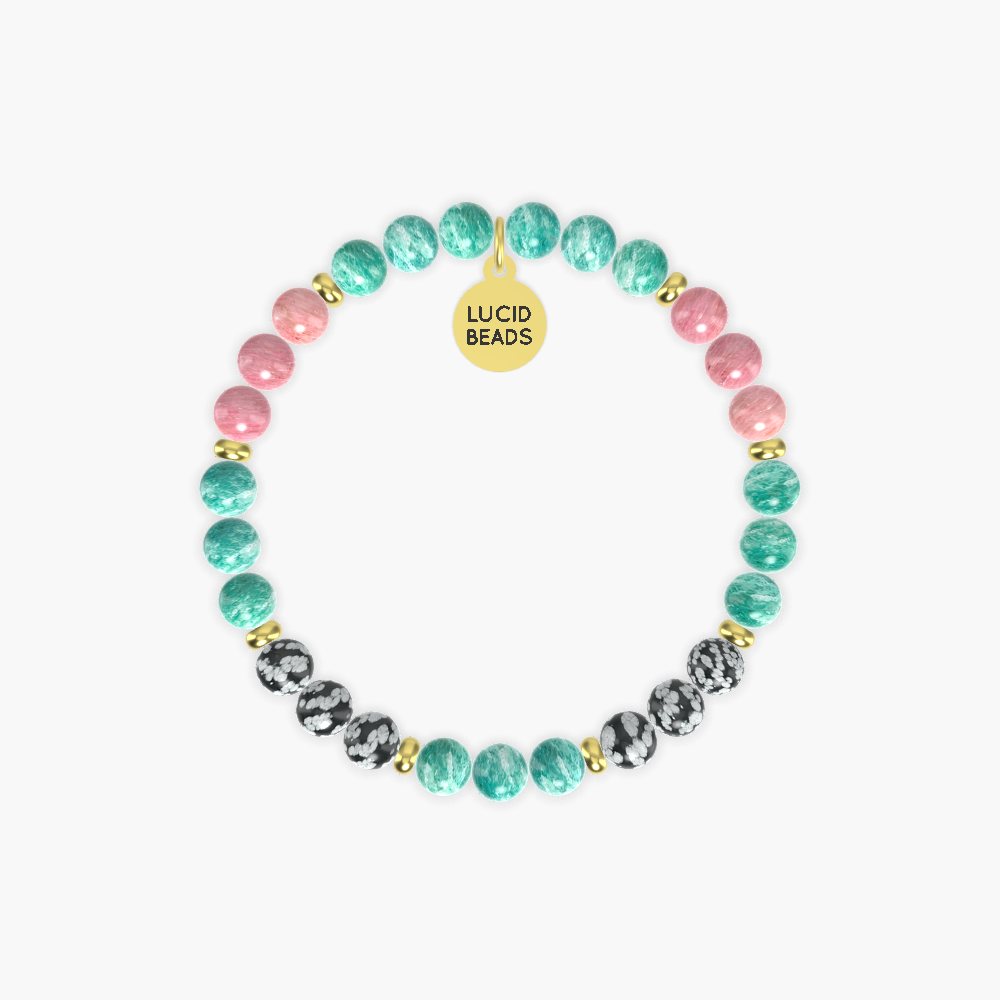 Amazonite, Snowflake Obsidian and Rhodonite Bracelet