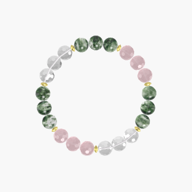 Moss Agate, Clear Quartz and Rose Quartz Bracelet