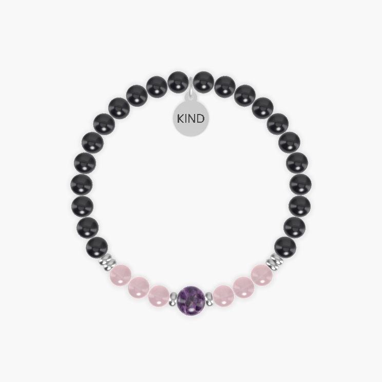 Black Tourmaline, Rose Quartz and Amethyst Bracelet