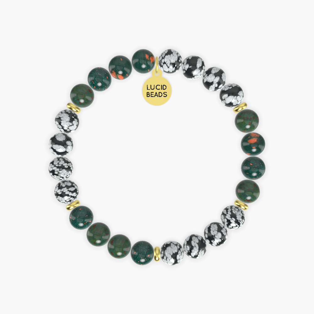 Snowflake Obsidian and Bloodstone Bracelet
