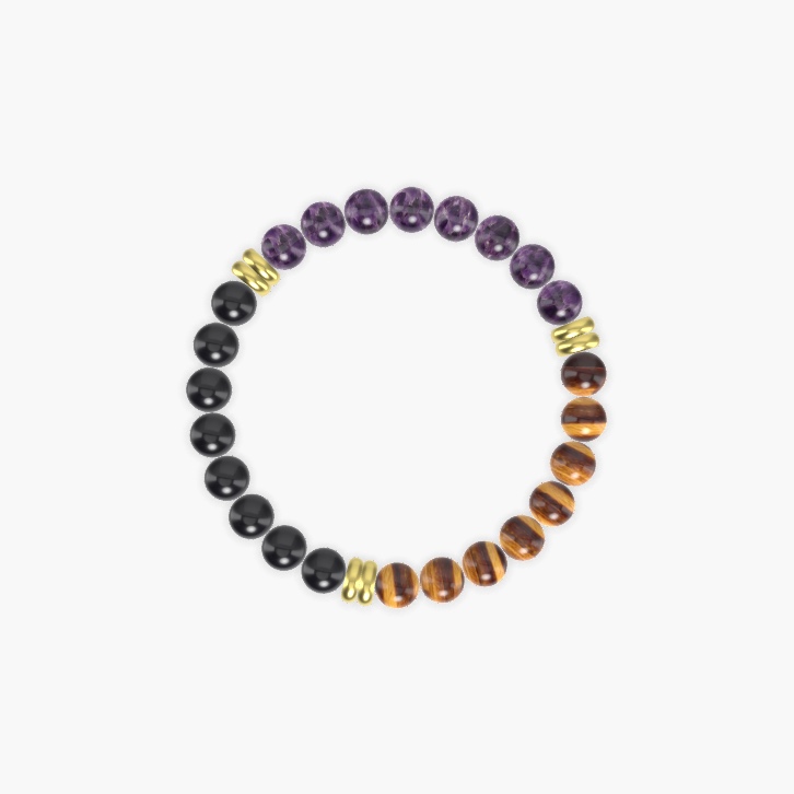 Tiger Eye, Amethyst and Black Tourmaline Bracelet
