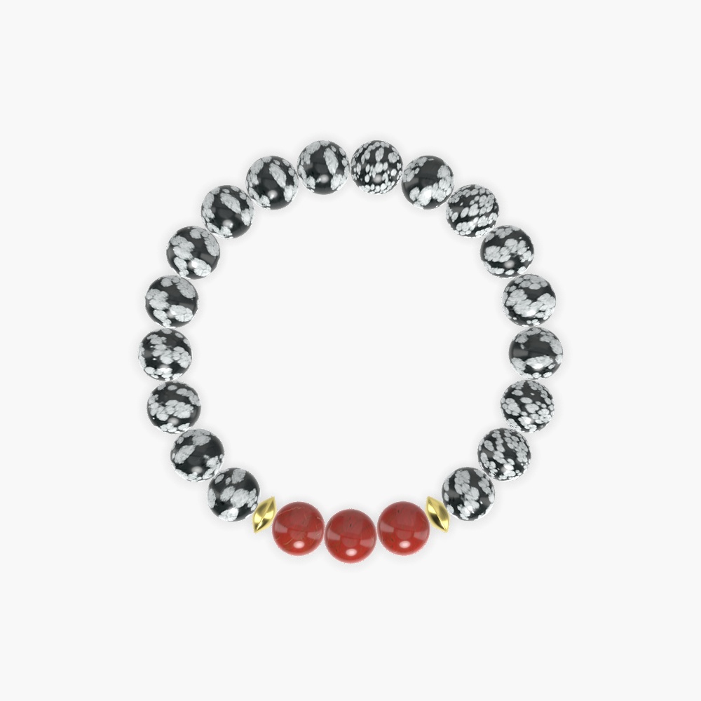 Snowflake Obsidian and Red Jasper Bracelet